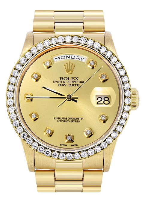 18k gold rolex presidential|18k presidential Rolex diamond bezel.